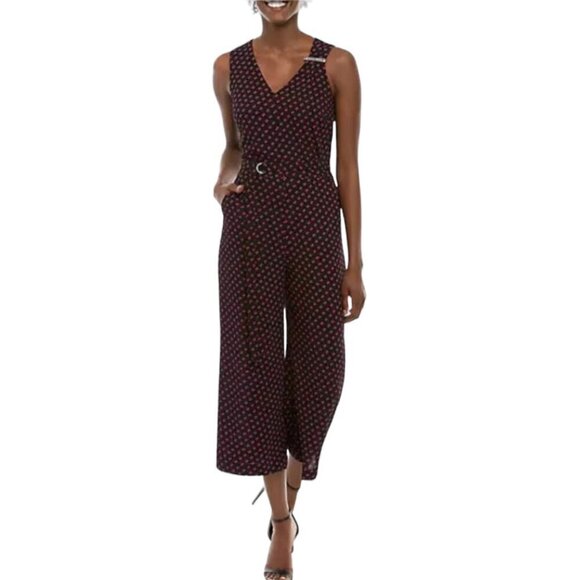 MICHAEL Michael Kors NWT $155 Dot Print Cropped Jumpsuit, Black Fuchsia Size 12 - Picture 1 of 14